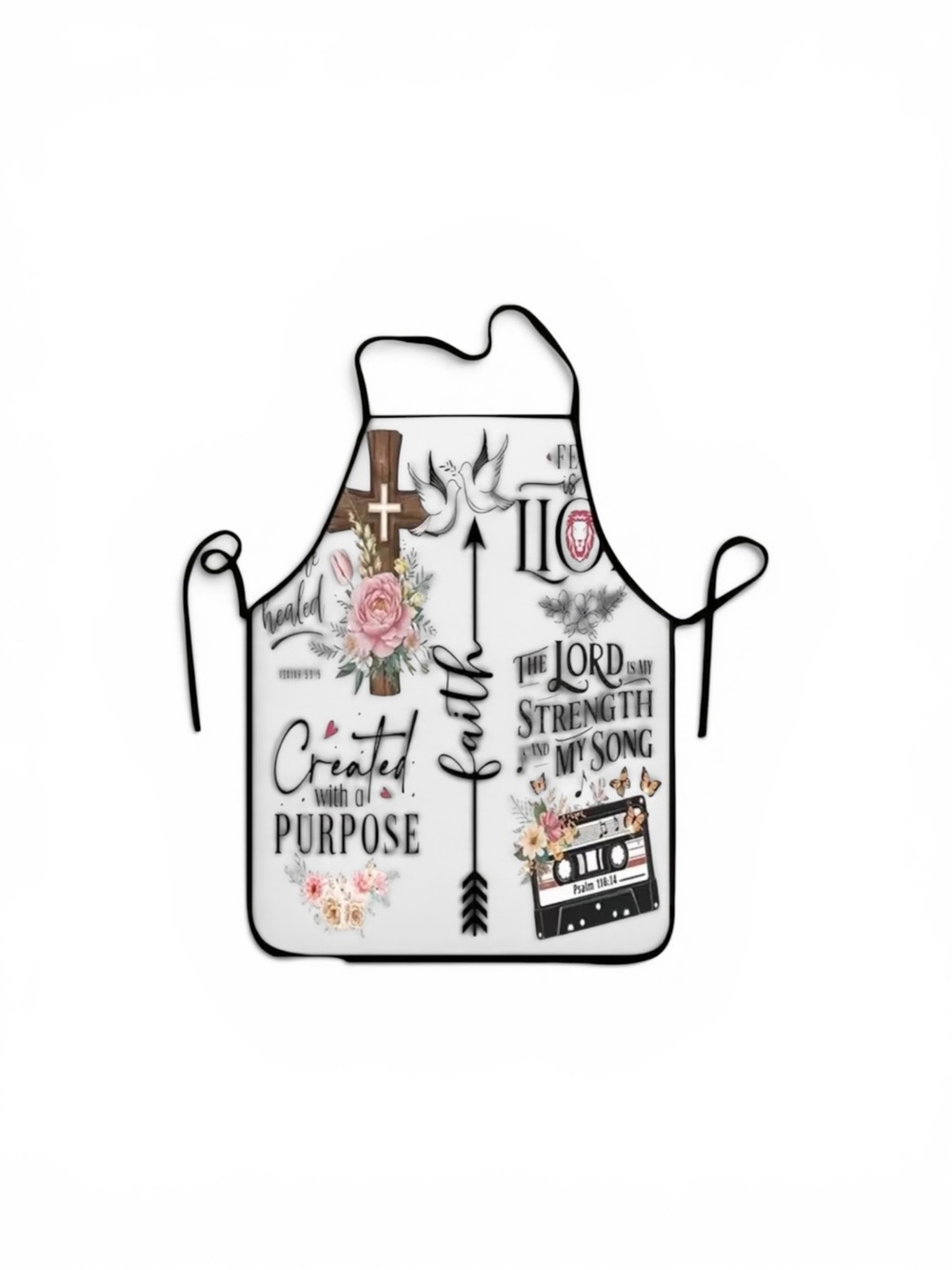Faith-Inspired White Apron with Floral Cross Design